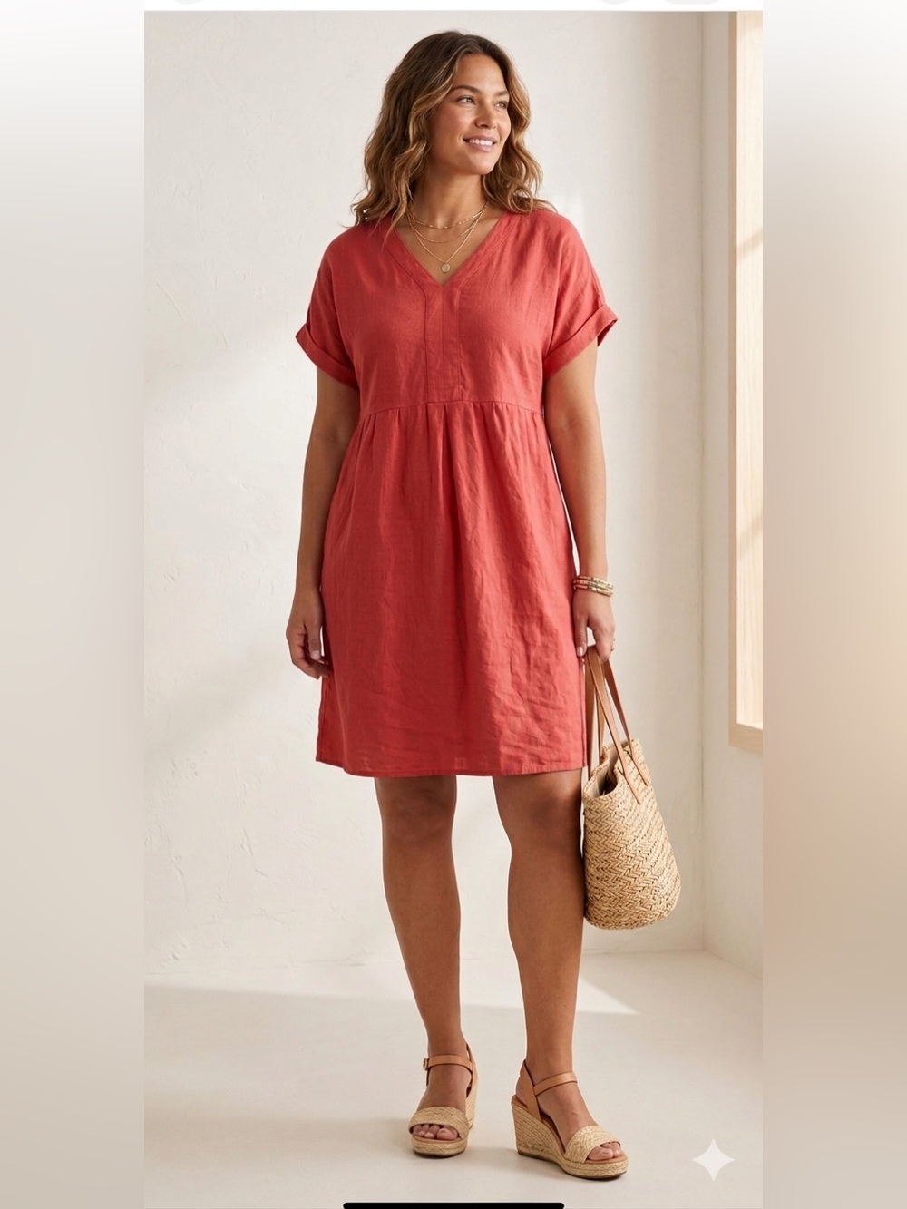 Briggs New York Coral V-Neck Linen dress XL